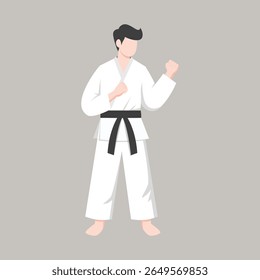 Caça de Karate Masculino em Artes Marciais Pose Vetor Ilustração