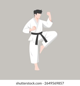 Caça de Karate Masculino em Artes Marciais Pose Vetor Ilustração