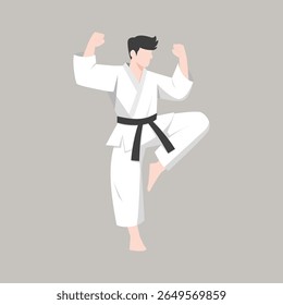 Male Karate Fighter in Martial Arts Pose Vector Illustration
