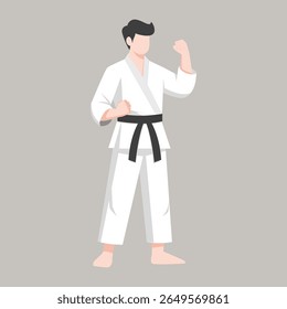 Caça de Karate Masculino em Artes Marciais Pose Vetor Ilustração