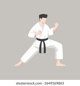 Caça de Karate Masculino em Artes Marciais Pose Vetor Ilustração