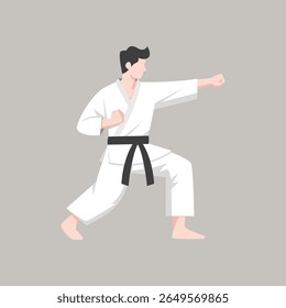 Caça de Karate Masculino em Artes Marciais Pose Vetor Ilustração