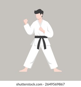 Male Karate Fighter in Martial Arts Pose Vector Illustration
