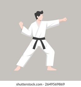 Male Karate Fighter in Martial Arts Pose Vector Illustration