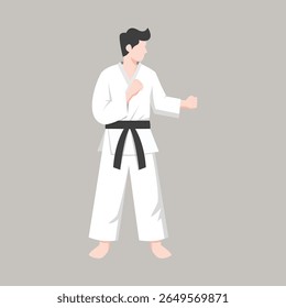 Caça de Karate Masculino em Artes Marciais Pose Vetor Ilustração