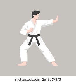 Male Karate Fighter in Martial Arts Pose Vector Illustration