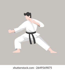 Male Karate Fighter in Martial Arts Pose Vector Illustration