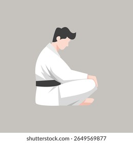 Male Karate Fighter in Martial Arts Pose Vector Illustration