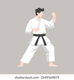 Male Karate Fighter in Martial Arts Pose Vector Illustration