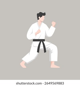 Caça de Karate Masculino em Artes Marciais Pose Vetor Ilustração