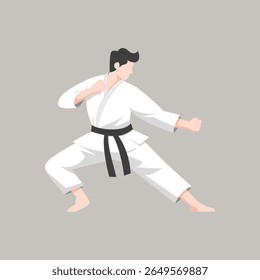 Male Karate Fighter in Martial Arts Pose Vector Illustration