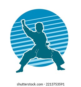 Männliche Karate Kata Kampfkunst Vektorblau Silhouette