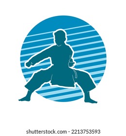 Male karate kata martial arts vector blue silhouette