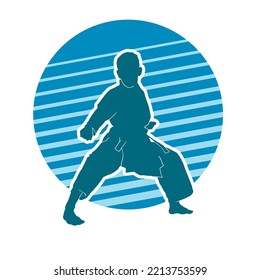 Männliche Karate Kata Kampfkunst Vektorblau Silhouette