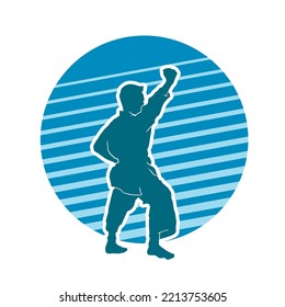 Male karate kata martial arts vector blue silhouette