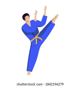 Male karate kicks. Vector illustration in a flat style on the theme of sports.