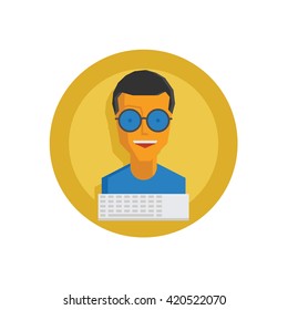 Male With Keyboard Illustration - Flat Icon