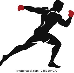 Male kickboxing player silhouette icon vector. Thai boxing fight traditional dance before fight. Sports martial arts fighter in boxing glove training