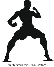 Male Kickboxing Silhouette Vector – Fighter in Action Pose on White Background