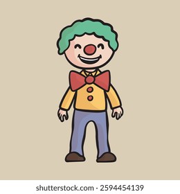 a male kid wearing clown costume in isolated outline flat design