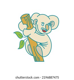 Male Koala climbing tree trunk logo design simple modern, nice vector template.