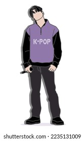 Male Kpop idol colored Line art isolated in white background