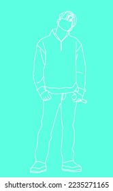 Male Kpop idol vector illustration Line art isolated in white background