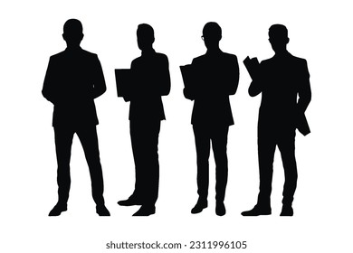 Male lawyers and counselors with anonymous faces. Male businessman silhouette on a white background. Lawyer Boys silhouette collection. Men lawyers wearing suits and standing silhouette bundles.