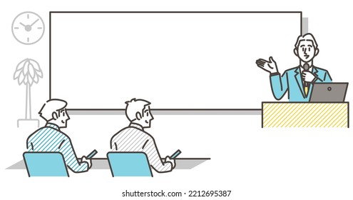 Male lecturer explaining at a seminar and copy space [Vector illustration].