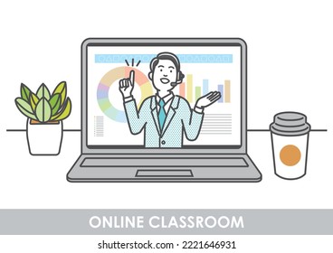 Male lecturer giving online class