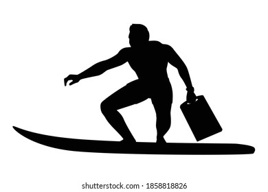 Male lifeguard with surfboard silhouette vector