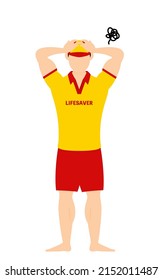 Male lifesavers in poses, Worry with your head
