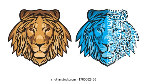 Male Lion Face in Typography design and drawing sketch.vector illustration eps10.