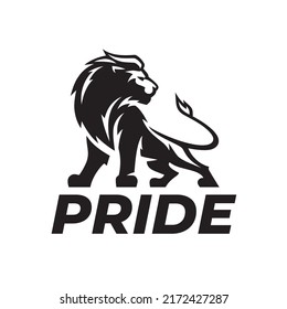 Male lion logo design. Majestic african animal icon. Wild cat mane silhouette emblem. Bold brand identity symbol. Vector illustration.