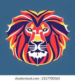 male lion logo long hair yellow red orange color, brave symbol of leader and strength