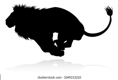 A male lion safari animal in silhouette