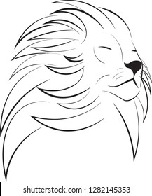 Male lion in the wind drawing vector illustration logo sketch