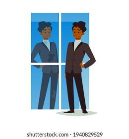 Male looking at his reflection with self hate and negative self acceptance.