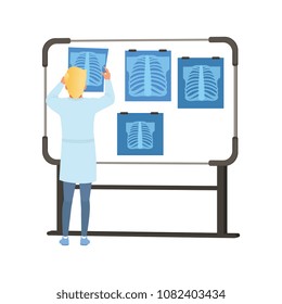 Male looking at MRI results of thorax scan on a screen, healthcare and medicine concept vector Illustration on a white background