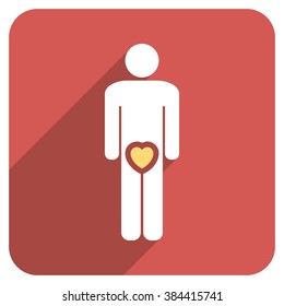 Male Love long shadow vector icon. Style is a flat symbol on a red rounded square button.