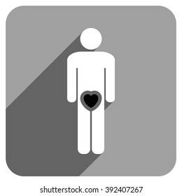 Male Love long shadow vector icon. Style is a flat male love iconic symbol on a gray square background.