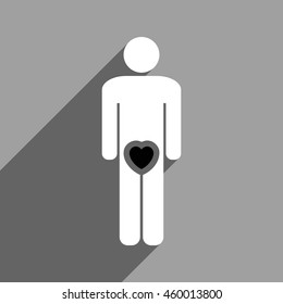 Male Love long shadow vector icon. Style is a flat male love black and white iconic symbol on a gray square background.