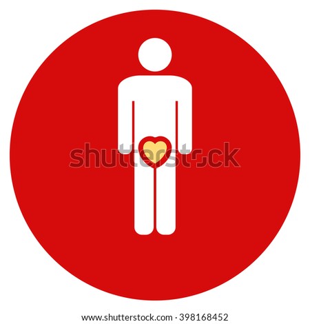 Male Love vector icon. Image style is a flat light icon symbol on a round red button