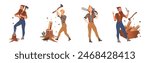 Male Lumberjack Character Chopping Wood Vector Set