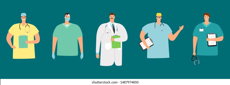 Male madics. Vector ambulance team. Hospital staff flat characters, medicine illustration