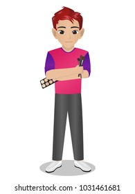 Male Make Up Artist Holding Brush and Eyeshadow 