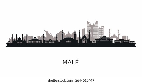 Male with Maldives Skyline Cityscape Silhouette.