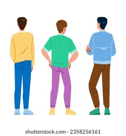 male man back vector. view guy, model casual, wo up male man back character. people flat cartoon illustration