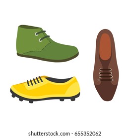 Male man season shoes in flat style. Men boots isolated set vector illustration