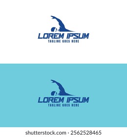 Male Man Silhouette Sea Ocean Water Wave Swimming  Pool for Sport Logo Design Vector